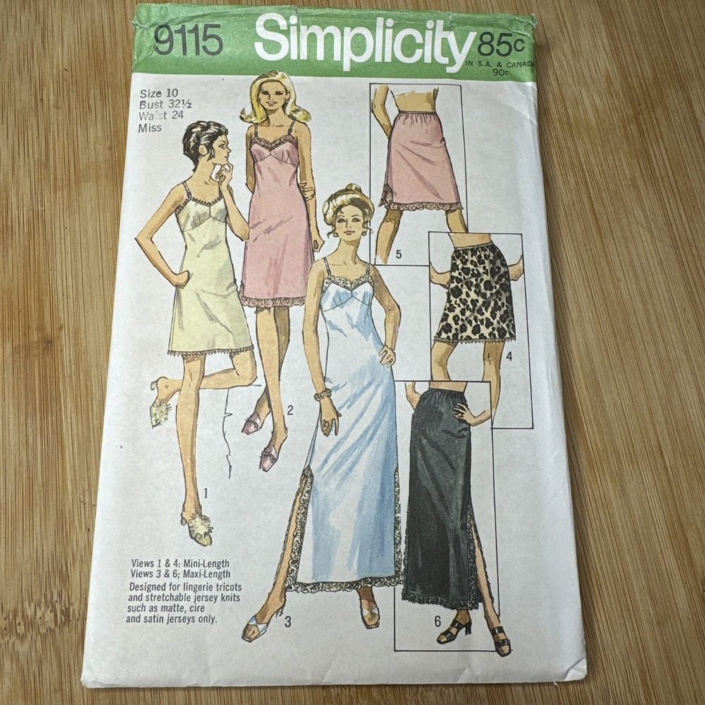 Simplicity Pattern 9115 Misses Full & Half Slip Sz 10 Bust 32.5 Waist 24